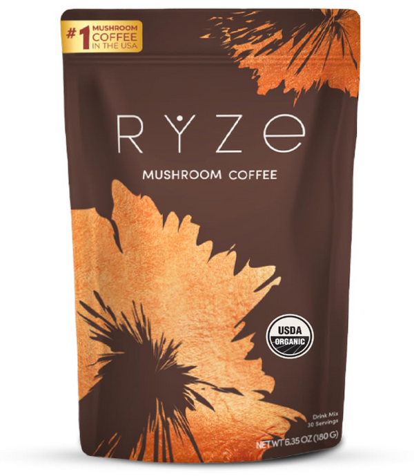 RYZE Mushroom Coffee | 6 Adaptogenic Mushrooms | USDA Organic | Instant Coffee | MCT Oil | USA Grown | Better Energy, Focus, Digestion, Immunity | Cordyceps, Lion’s Mane, Turkey Tail | 30 servings